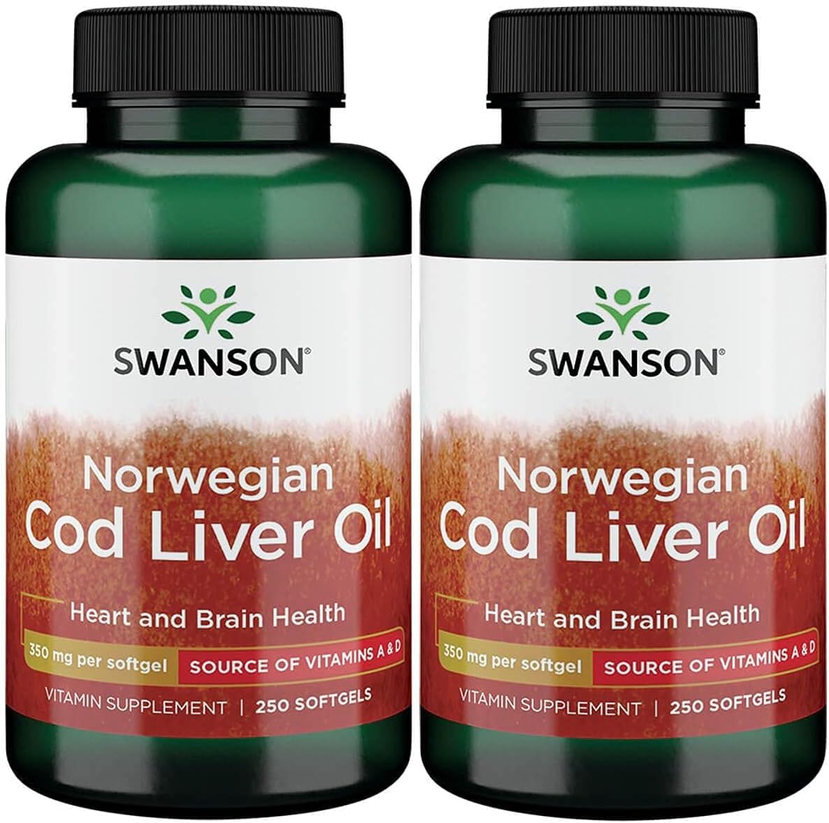 Swanson Cod Liver Oil Softgels 250 Count (2 Pack), High in Vitamins A and D