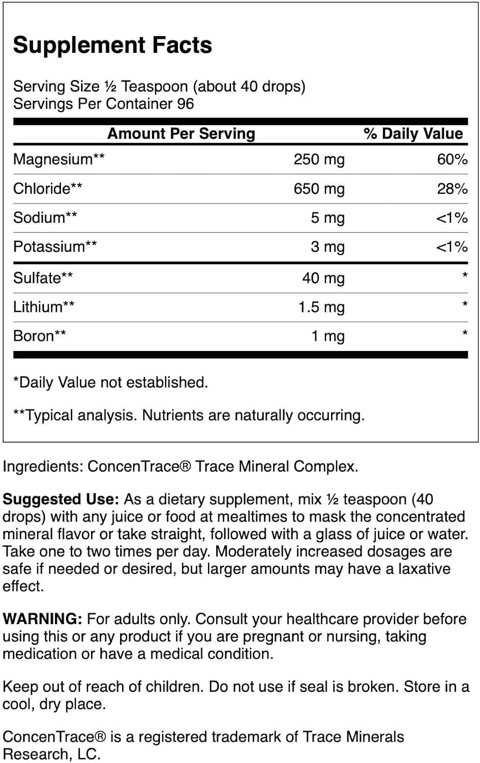Swanson Concentrace Trace Mineral Drops 8oz - Complete Mineral Complex for Energy, Hydration, and Electrolyte Balance with Over 72 High Absorption Ionic Minerals for Optimal Health
