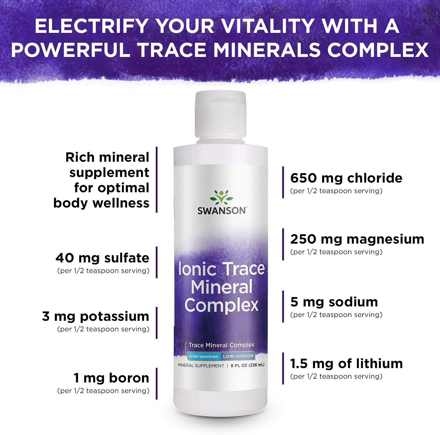 Swanson Concentrace Trace Mineral Drops 8oz - High Absorption Ionic Minerals for Energy, Hydration, Electrolyte Balance - Complete Mineral Complex - Magnesium, Potassium, Calcium - 3 Pack