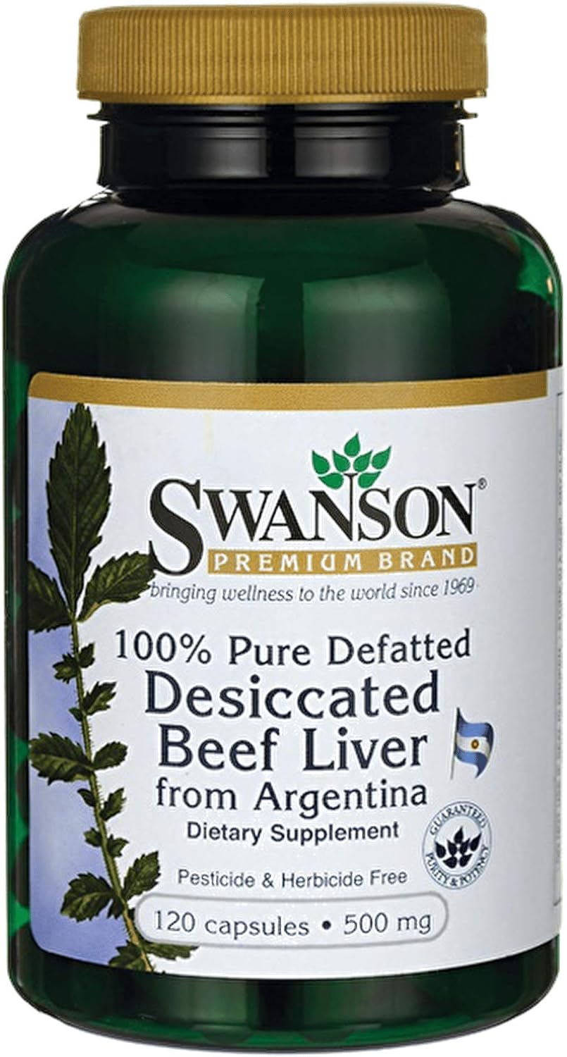 Swanson Defatted Desiccated Beef Liver Capsules - 100% Pure, 500mg, 120 Count