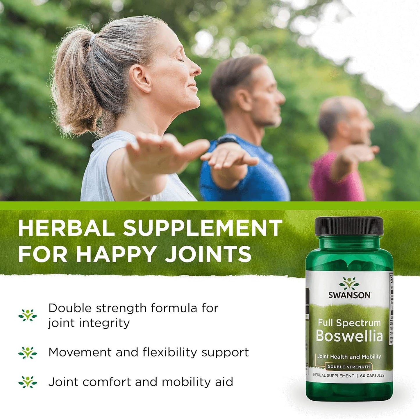 Swanson Double Strength Boswellia Supplement for Joint Support - Ayurvedic Herb for Flexibility & Mobility - 2 Pack of 60 Capsules, 800mg Each
