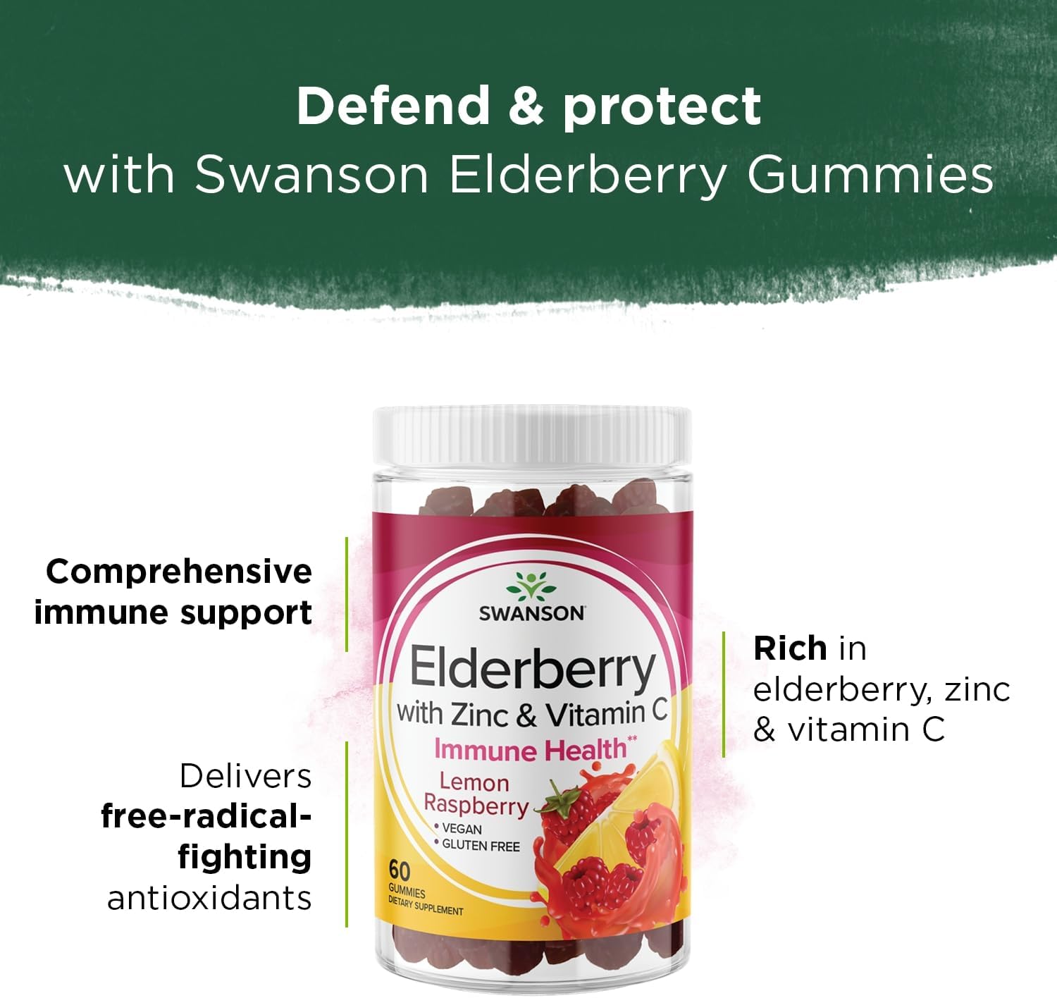 Swanson Elderberry Gummies with Zinc and Vitamin C - 120 Gummies - Immune Support Supplement for Healthy Immune System - 2 Pack