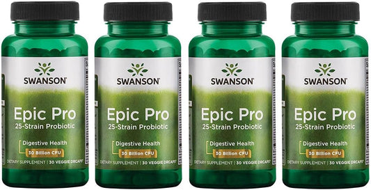 Swanson Epic-Pro 25-Strain Probiotic with 30 Billion CFU, 120 Veggie Caps - Supports Digestive Health and Immune System, Prebiotic Nutraflora FOS Included