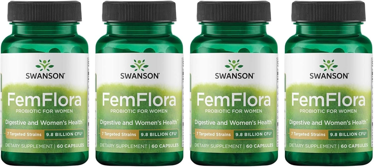 Swanson FemFlora Probiotic Supplement for Women - Supports Mouth, GI Tract, Vaginal Flora - 9 Billion CFU - 60 Capsules x 4 Pack