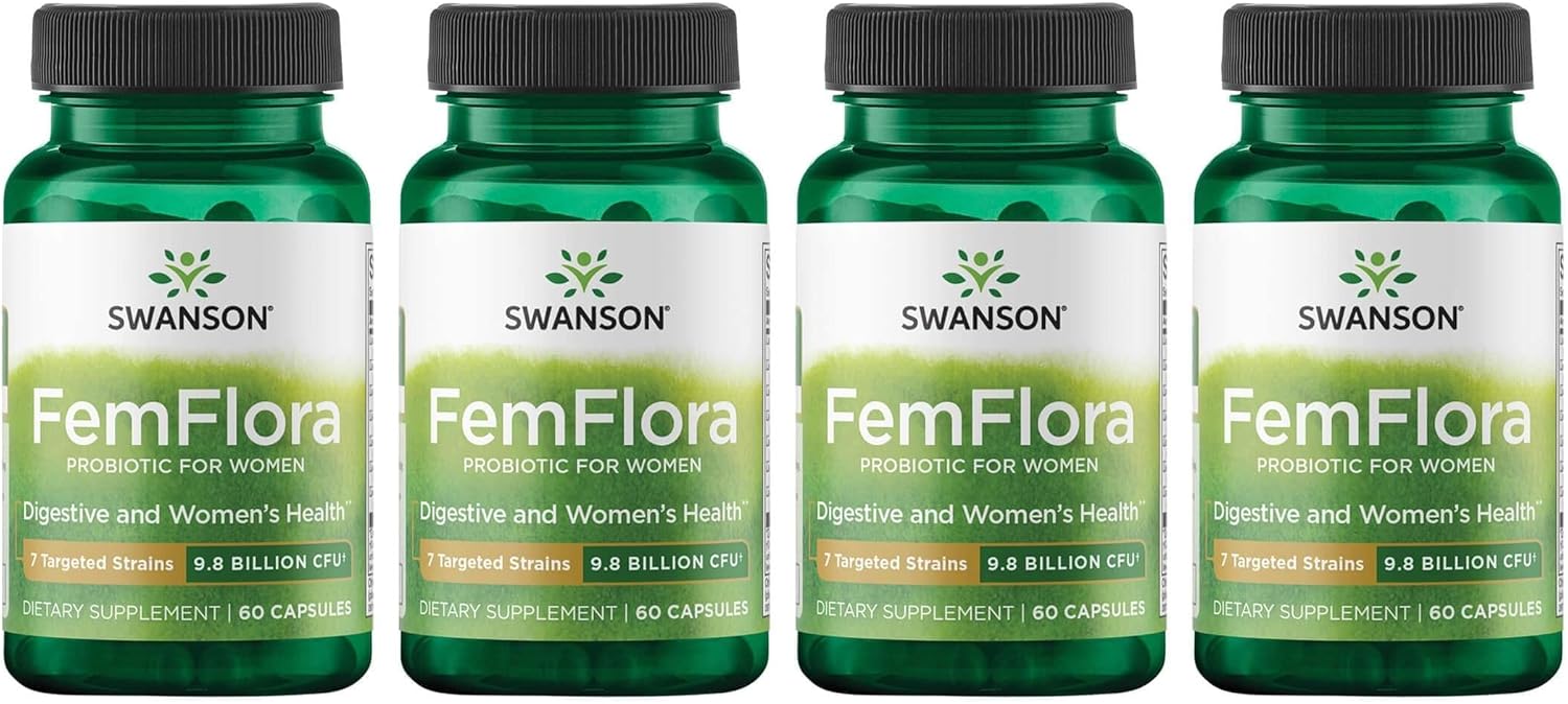 Swanson FemFlora Probiotic Supplement for Women - Supports Mouth, GI Tract, Vaginal Flora - 9 Billion CFU - 60 Capsules x 4 Pack