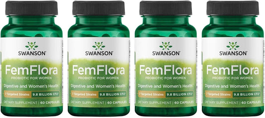 Swanson FemFlora Probiotic Supplement for Women - Supports Mouth, GI Tract, Vaginal Flora - 9 Billion CFU - 60 Capsules x 4 Pack