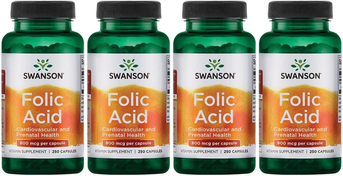 Swanson Folic Acid 800 mcg (1Vitamin 335 mcg Dfe Folate) 250 Capsules - Pack of 4