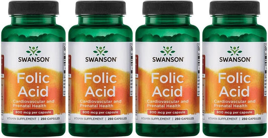 Swanson Folic Acid 800 mcg (1Vitamin 335 mcg Dfe Folate) 250 Capsules - Pack of 4