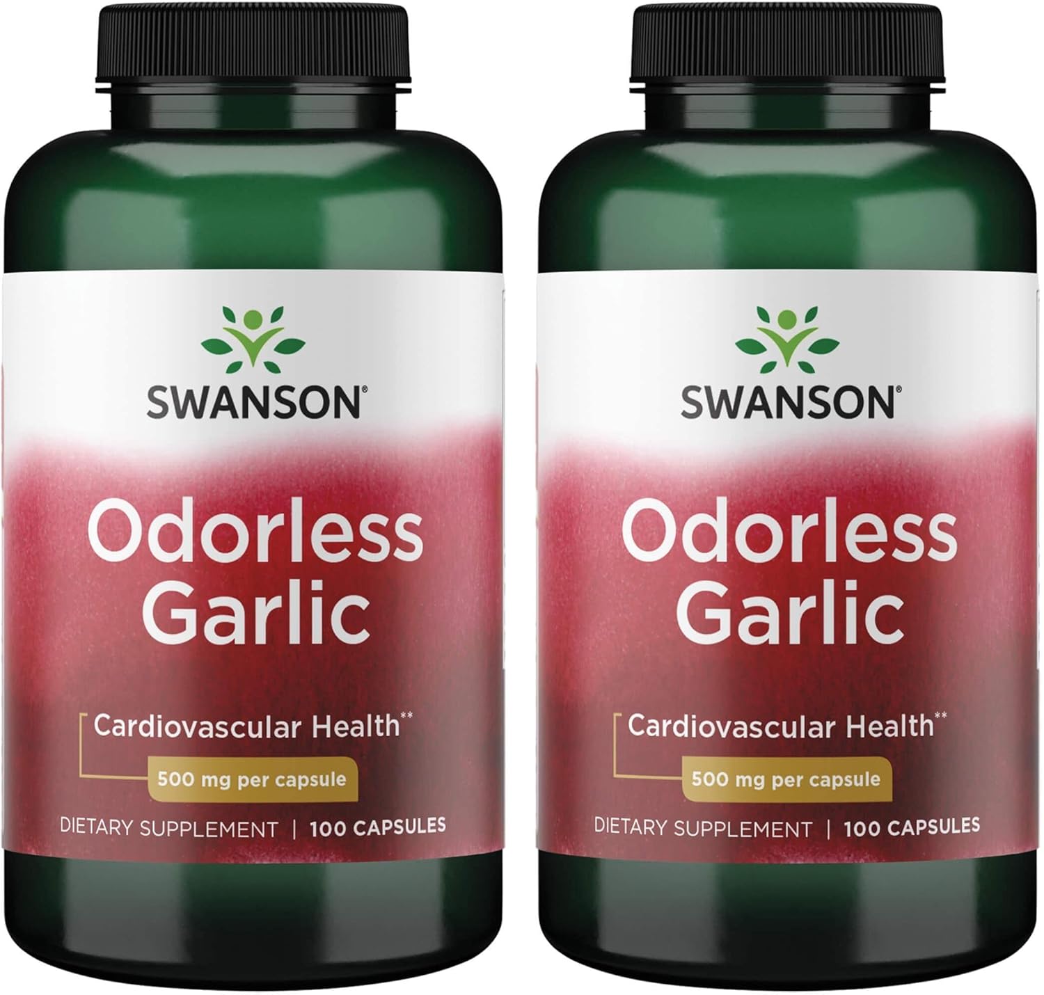 Swanson Garlic Capsules - 500mg, 100 Count, Odor-Controlled (2 Pack)