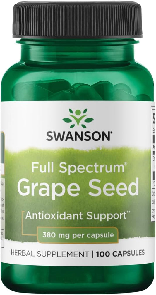 Swanson Grape Seed Herbal Supplement 380mg 100 Capsules - Antioxidant Support for Heart Health & Blood Pressure with Polyphenols & OPCs