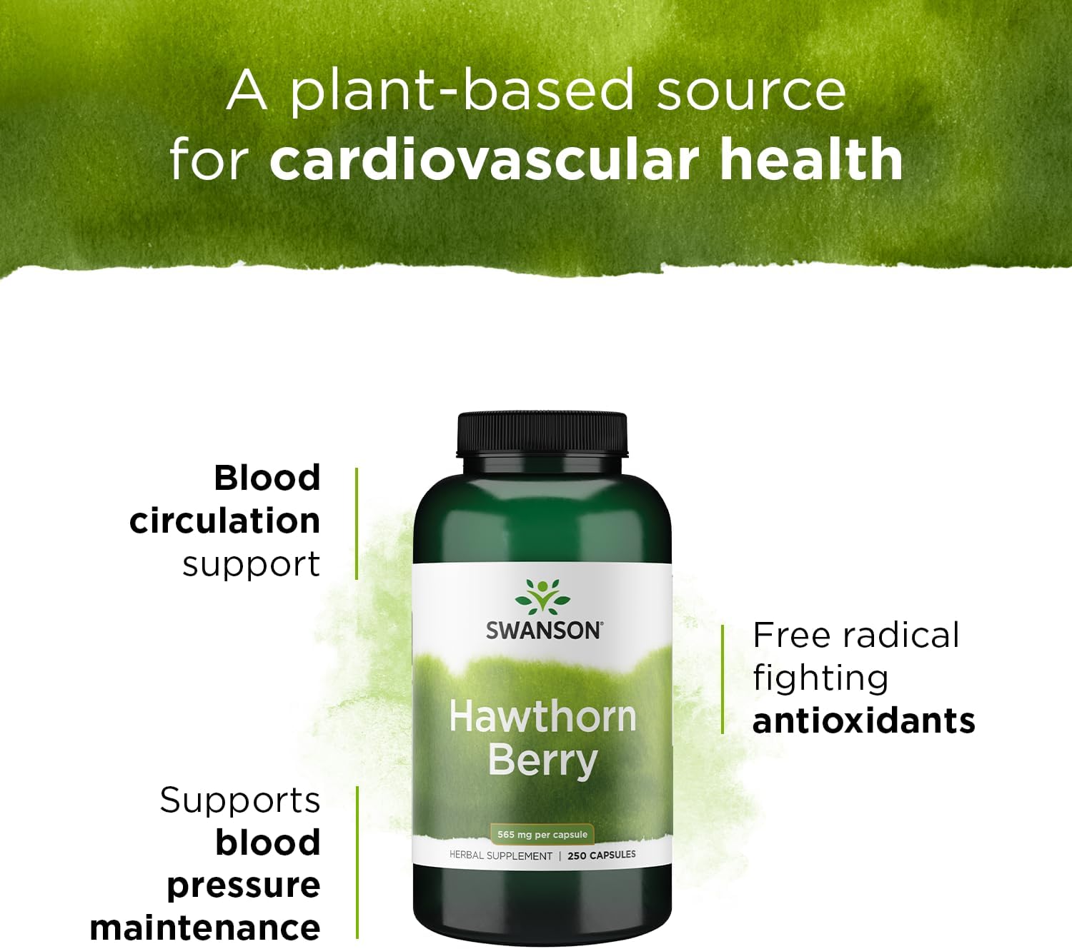 Swanson Hawthorn Berry Capsules - Antioxidant & Circulation Support - 250 Count, 565 mg