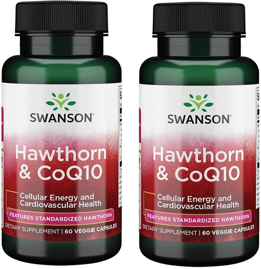 Swanson Hawthorn & Coq10 60 Veg Capsules - Pack of 2 for Heart Health Support