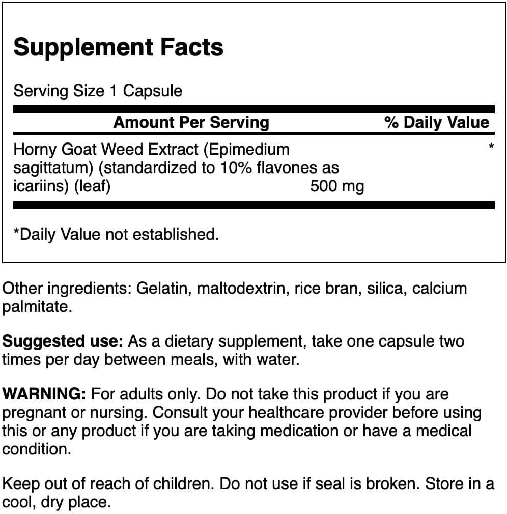 Swanson Horny Goat Weed Extract 500mg 120 Capsules - Natural Libido Enhancer Supplement