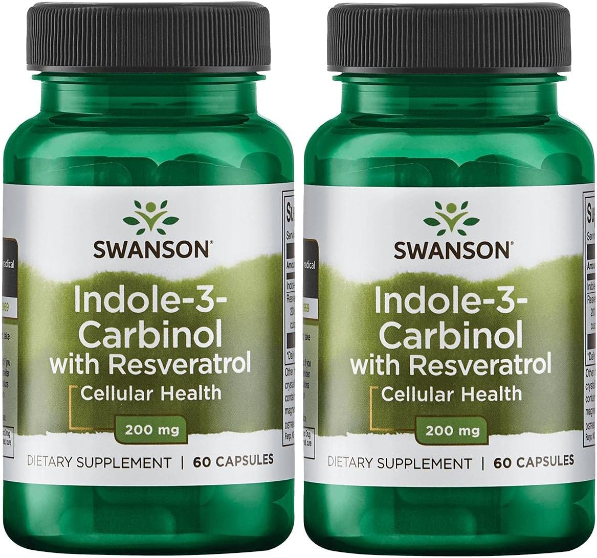 Swanson Indole-3-Carbinol and Resveratrol Supplement for Cellular Protection and Hormone Balance - 2 Pack of 60 Capsules, 200mg Each