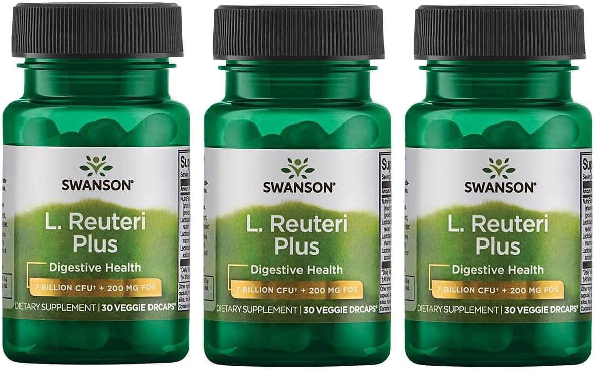 Swanson L. Reuteri Probiotic Plus with L. Rhamnosus & L. Acidophilus - Digestive Support - 7 Billion CFU - 30 Veggie Capsules x 3 Pack