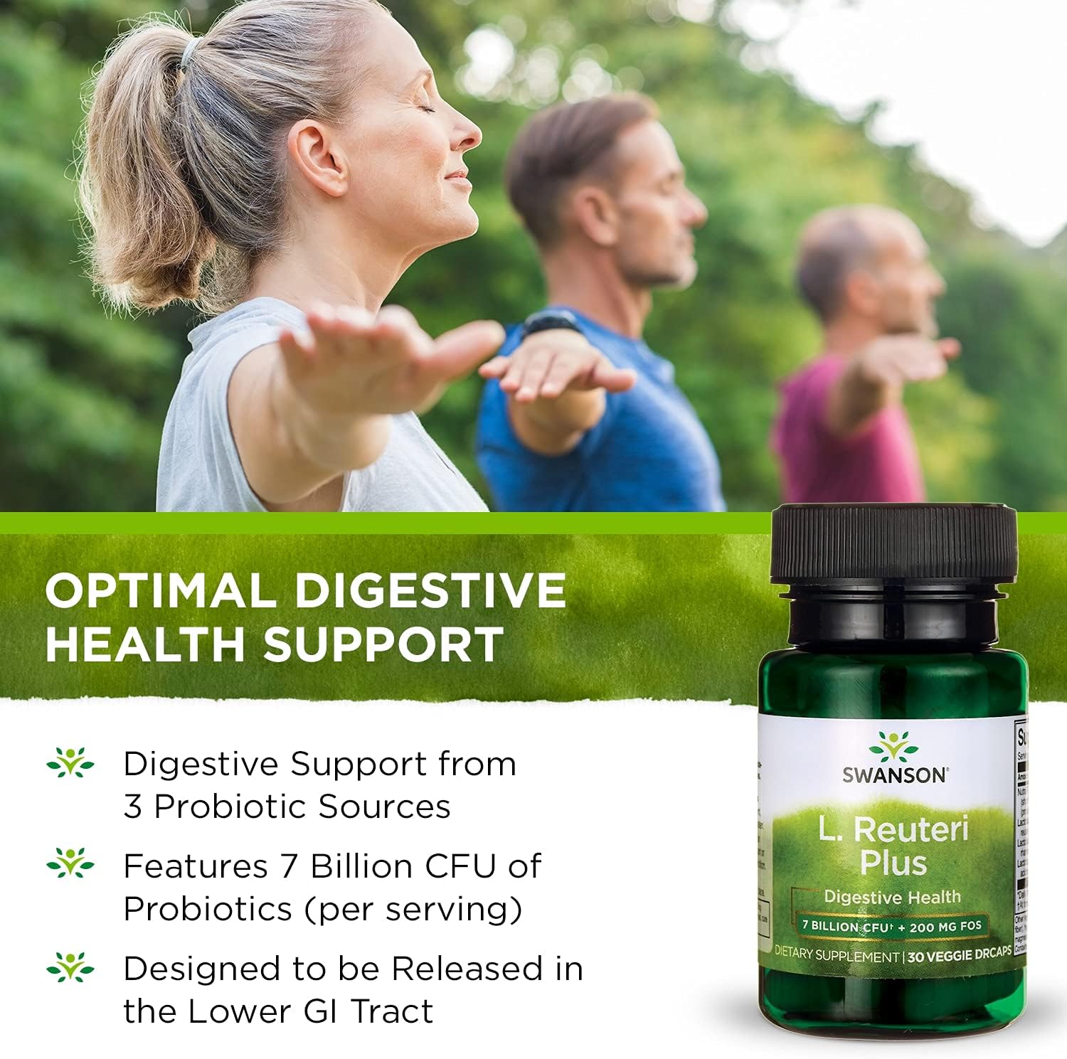 Swanson L. Reuteri Probiotic Plus with L. Rhamnosus & L. Acidophilus - Digestive Support - 7 Billion CFU - 30 Veggie Capsules x 3 Pack