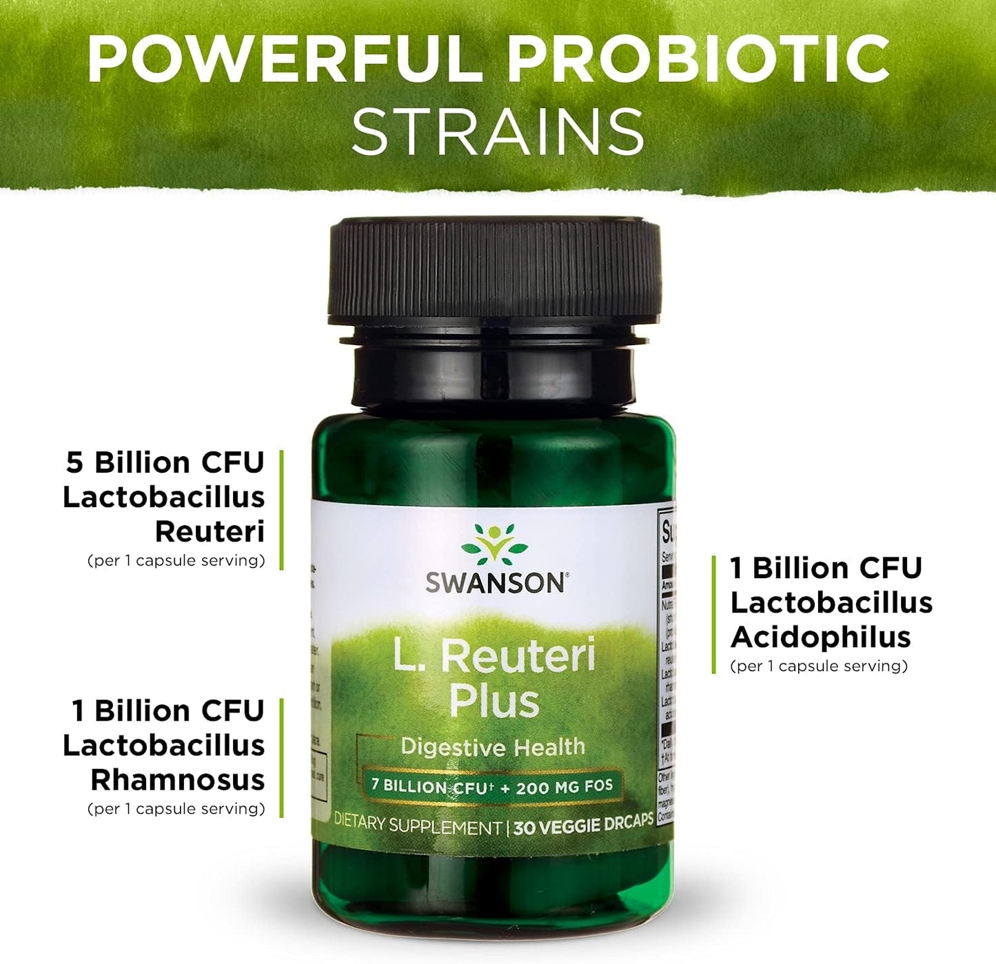 Swanson L. Reuteri Probiotic Plus with L. Rhamnosus & L. Acidophilus - Digestive Support - 7 Billion CFU - 30 Veggie Capsules x 3 Pack
