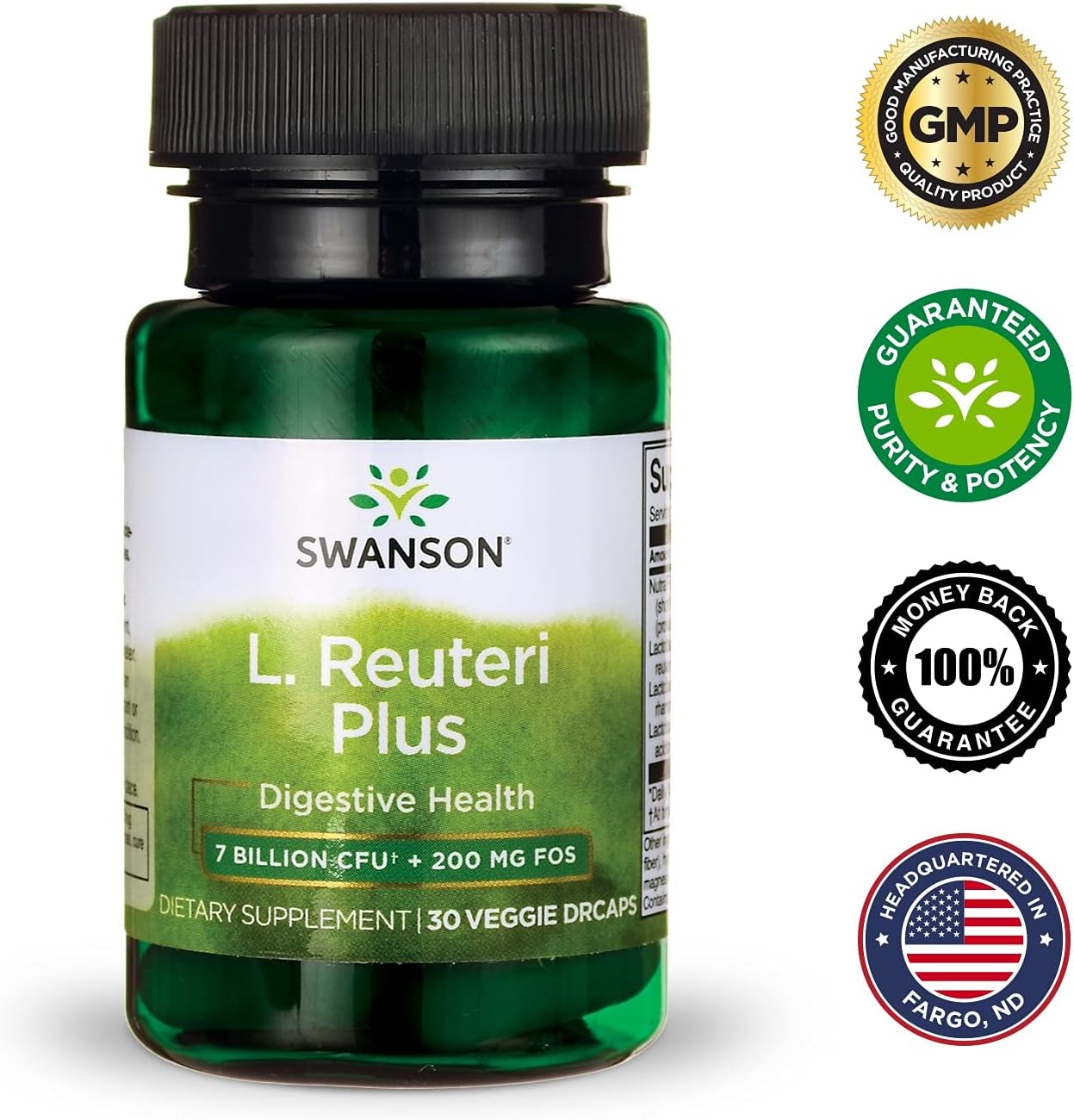 Swanson L. Reuteri Probiotic Plus with L. Rhamnosus & L. Acidophilus - Digestive Support - 7 Billion CFU - 30 Veggie Capsules x 3 Pack