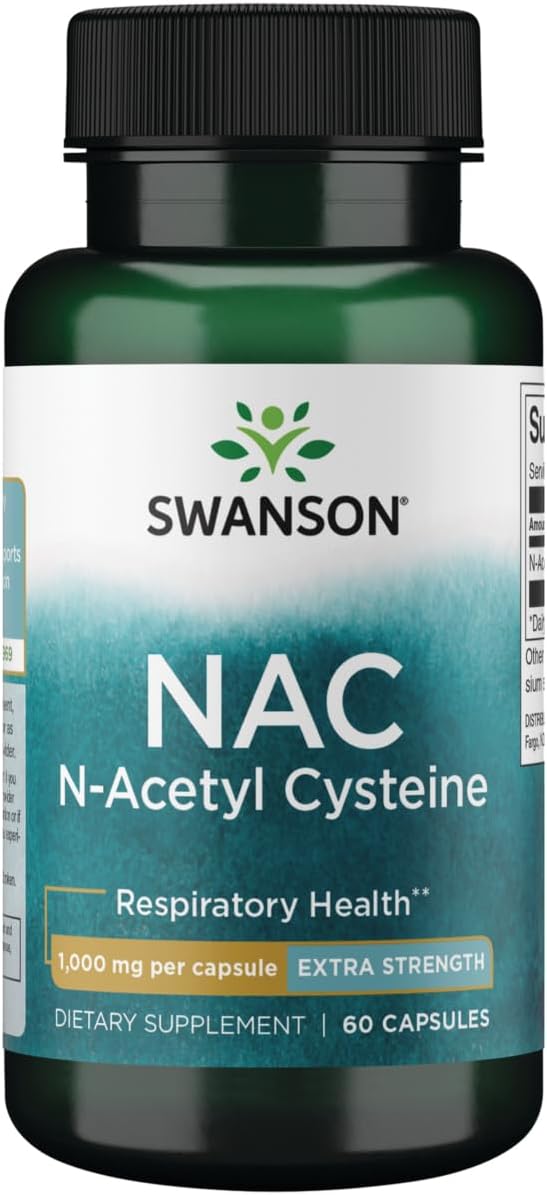 Swanson NAC N-Acetyl Cysteine 1000mg - Antioxidant Amino Acid Supplement for Respiratory & Liver Support - 60 Capsules