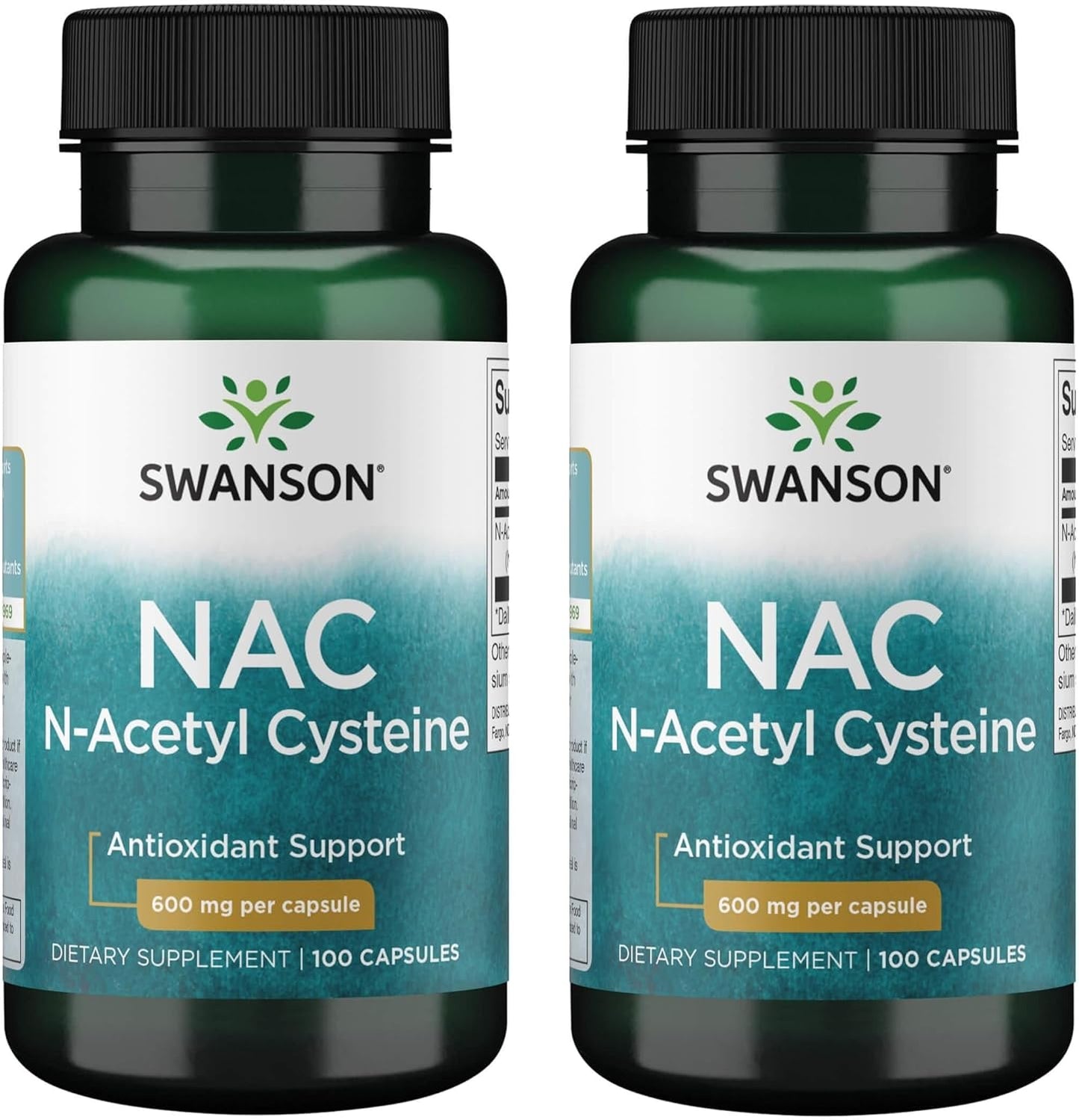 Swanson NAC N-Acetyl Cysteine Capsules - 600 mg, 100 Count (Pack of 2) - Antioxidant & Cellular Health Support