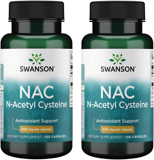 Swanson NAC N-Acetyl Cysteine Capsules - 600 mg, 100 Count (Pack of 2) - Antioxidant & Cellular Health Support