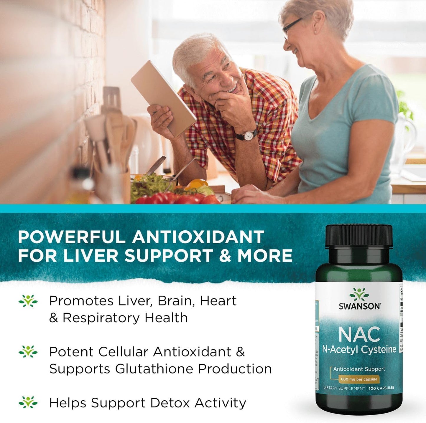 Swanson NAC N-Acetyl Cysteine Capsules - 600 mg, 100 Count (Pack of 2) - Antioxidant & Cellular Health Support