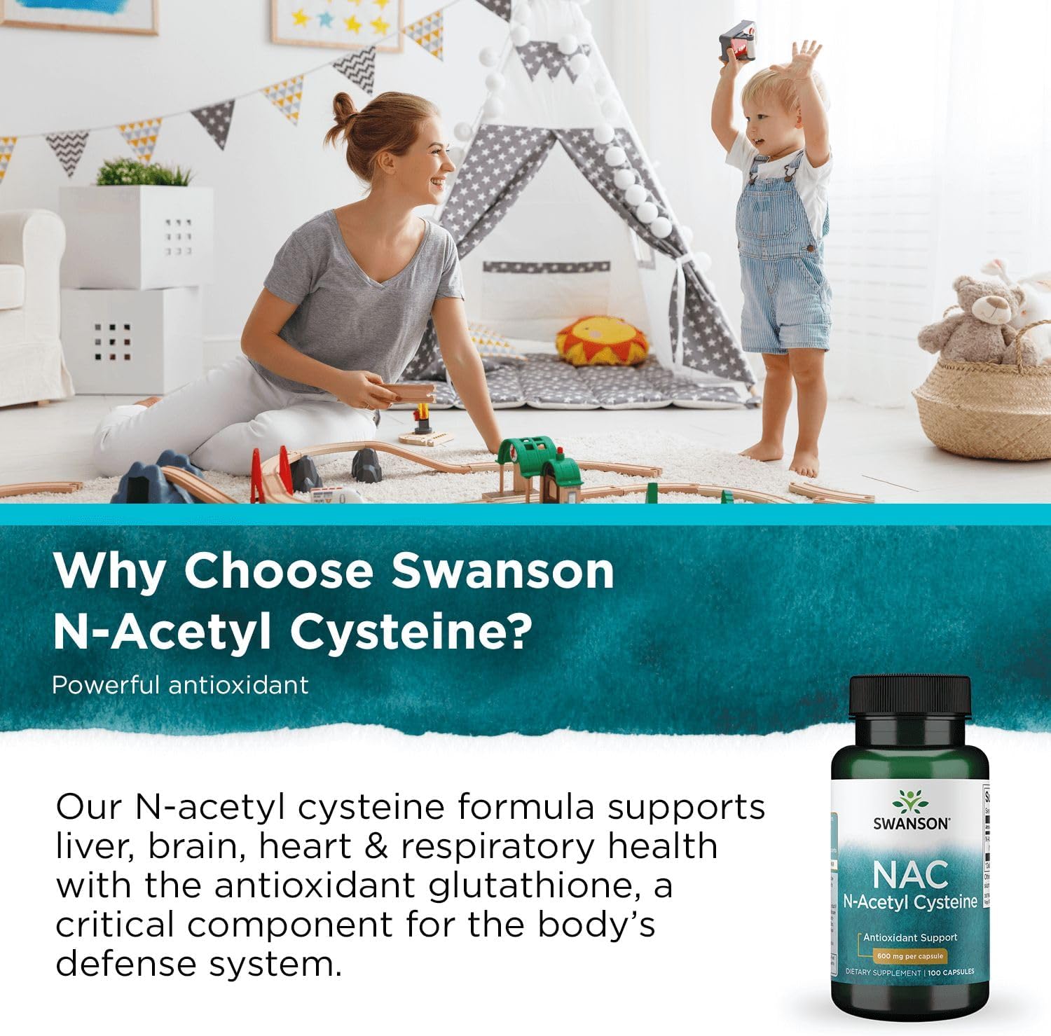 Swanson NAC N-Acetyl Cysteine Capsules - 600 mg, 100 Count (Pack of 2) - Antioxidant & Cellular Health Support