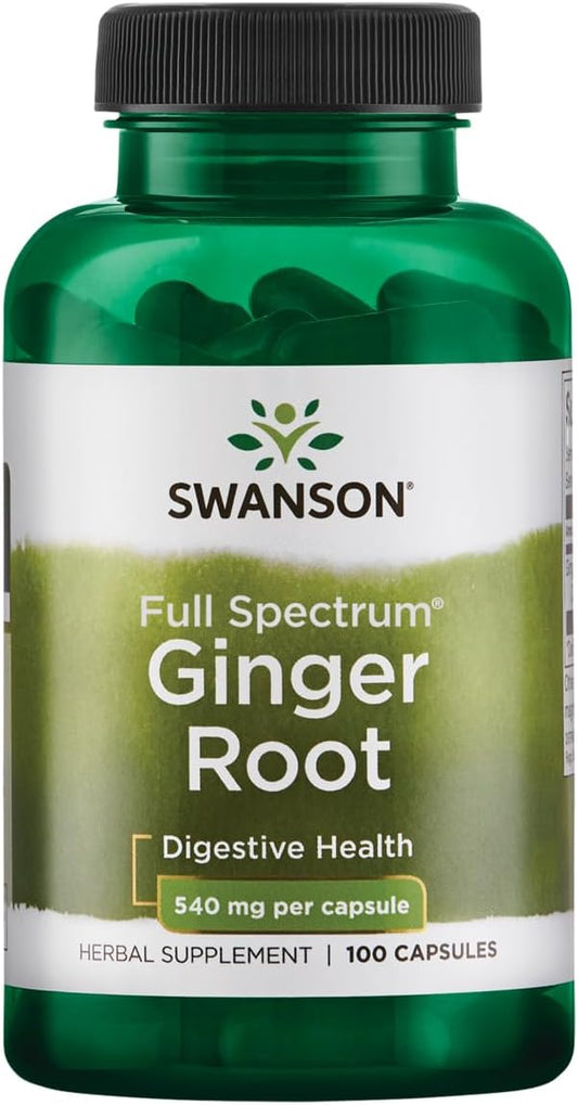 Swanson Premium Ginger Root Capsules - 540mg, 100 Count - Herbal Supplement for Digestive Health & Immune Support
