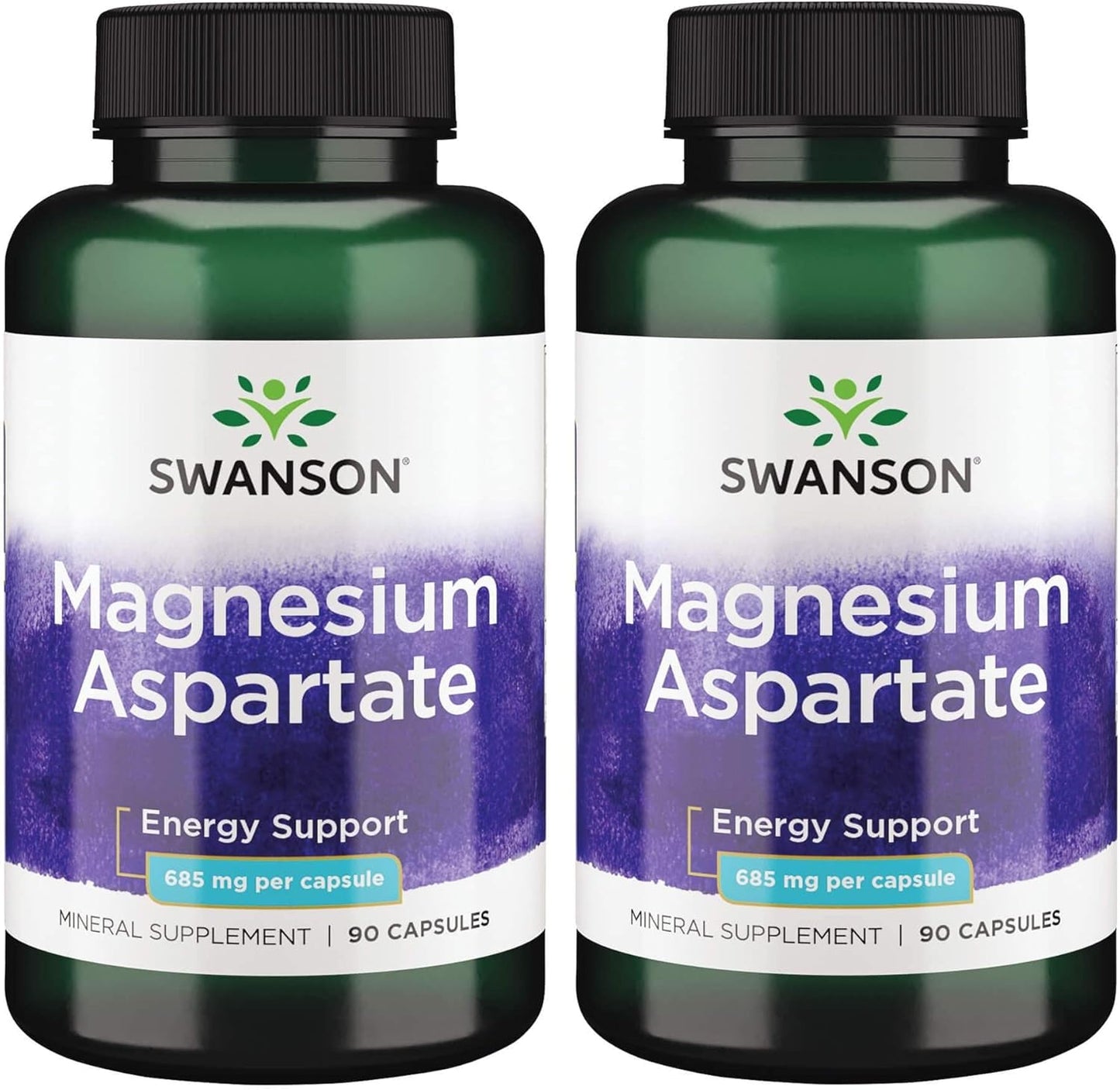 Swanson Premium Magnesium Aspartate Capsules - Energy Support, 685mg, 90 Capsules x 2 Pack