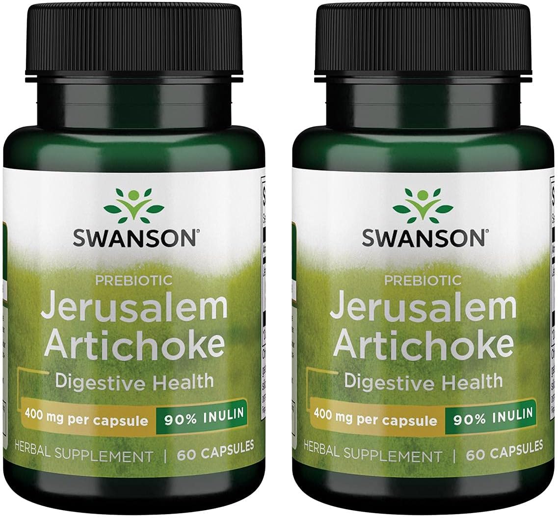 Swanson Premium Prebiotic Jerusalem Artichoke Capsules - High Inulin Content - 2 Pack of 60 Capsules