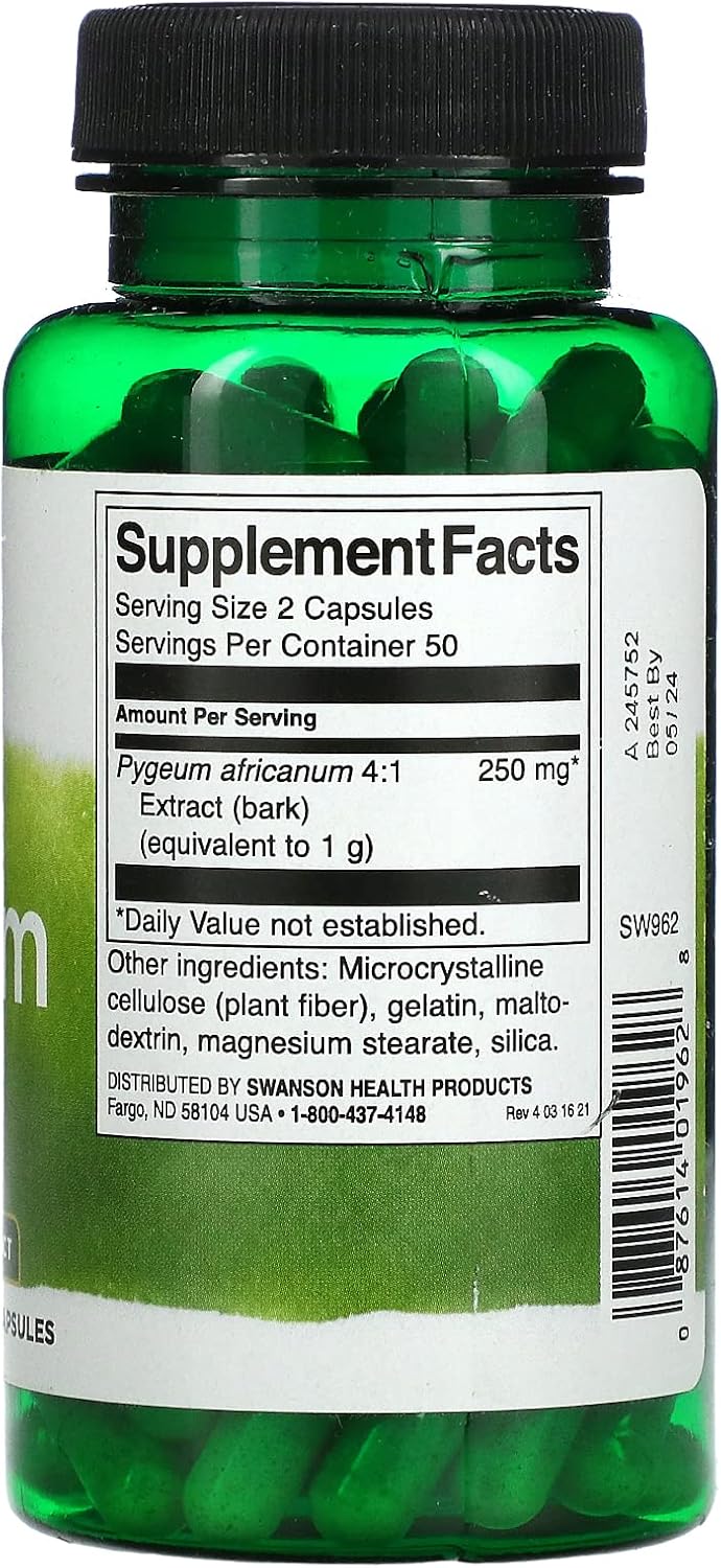 Swanson Premium Pygeum 500 mg Capsules - Pack of 100
