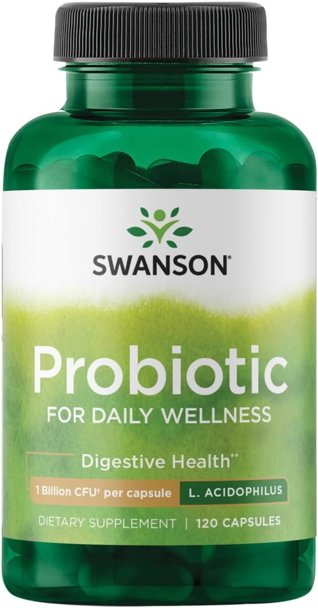 Swanson Probiotic Capsules - 1 Billion CFU for Digestive Health & Bowel Regularity - Natural Formula for Daily Wellness - 120 Count