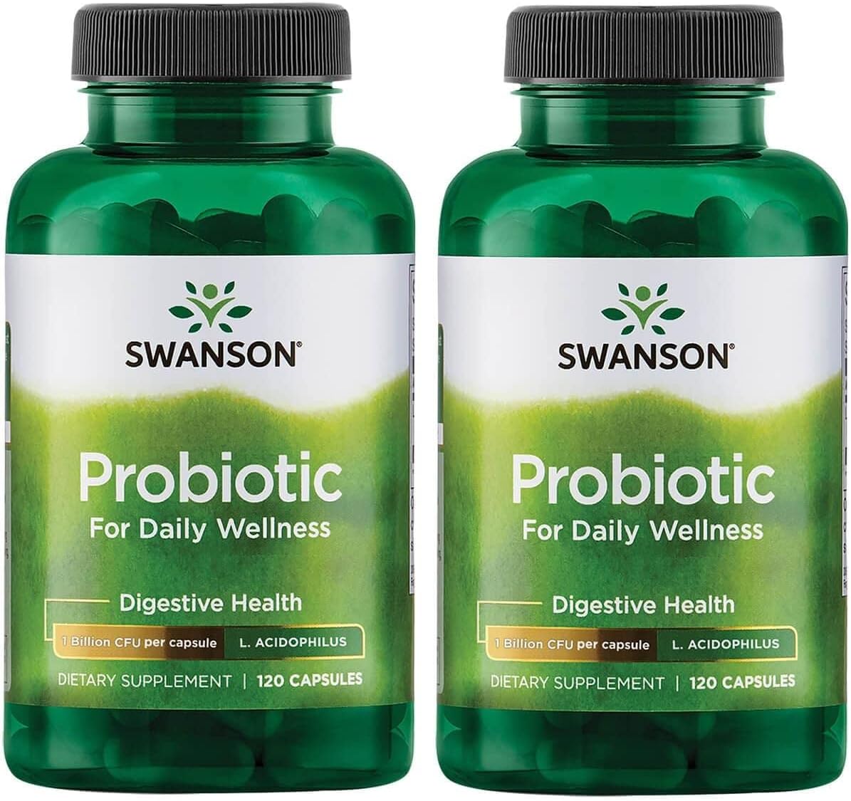 Swanson Probiotic Capsules - Natural Digestive Health Supplement with 1 Billion CFU - Supports Bowel Regularity & Daily Wellness - 2 Pack of 120 Capsules