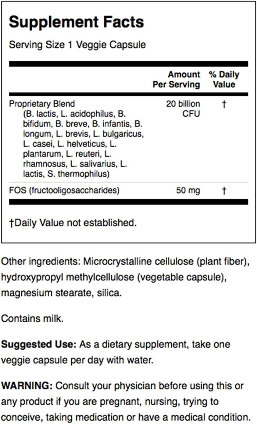 Swanson Probiotic Capsules with Prebiotic FOS for Digestive & Immune Health - 2 Pack of 60 Veggie Caps - 20 Billion CFU