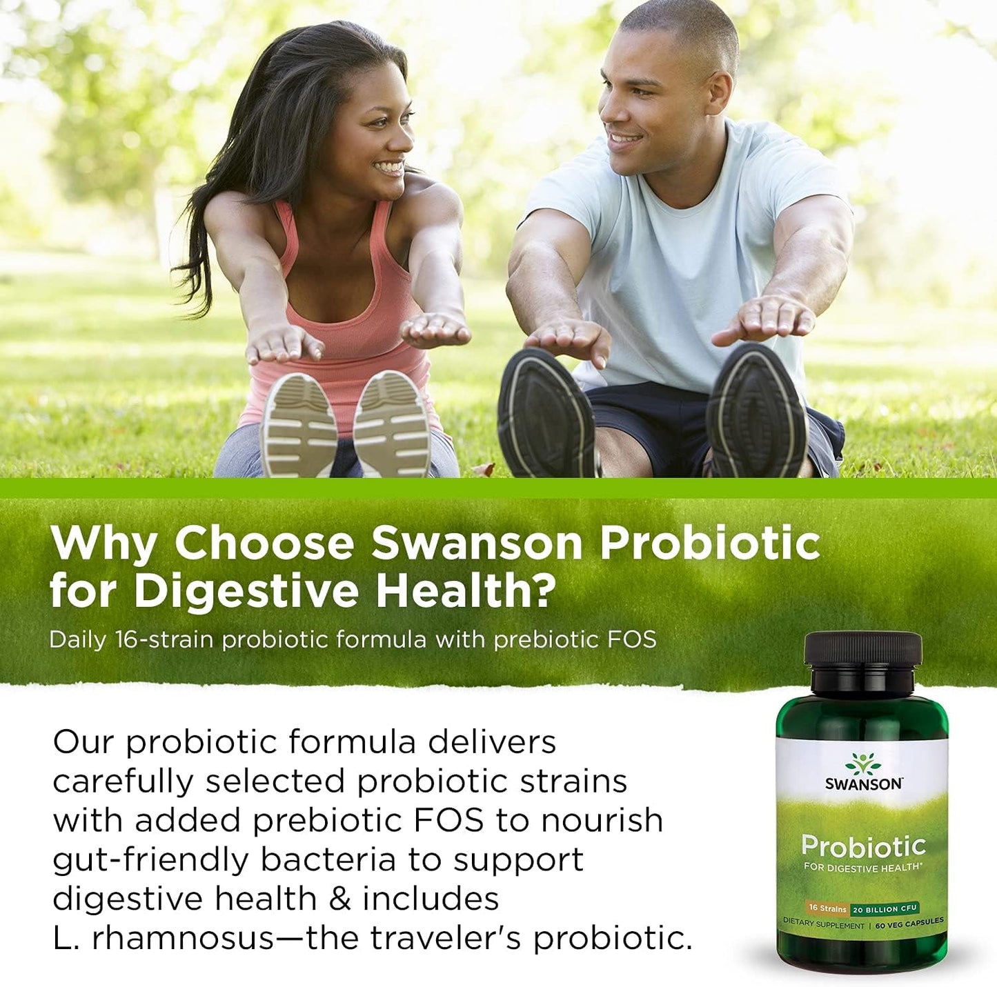 Swanson Probiotic Capsules with Prebiotic FOS for Digestive & Immune Health - 2 Pack of 60 Veggie Caps - 20 Billion CFU