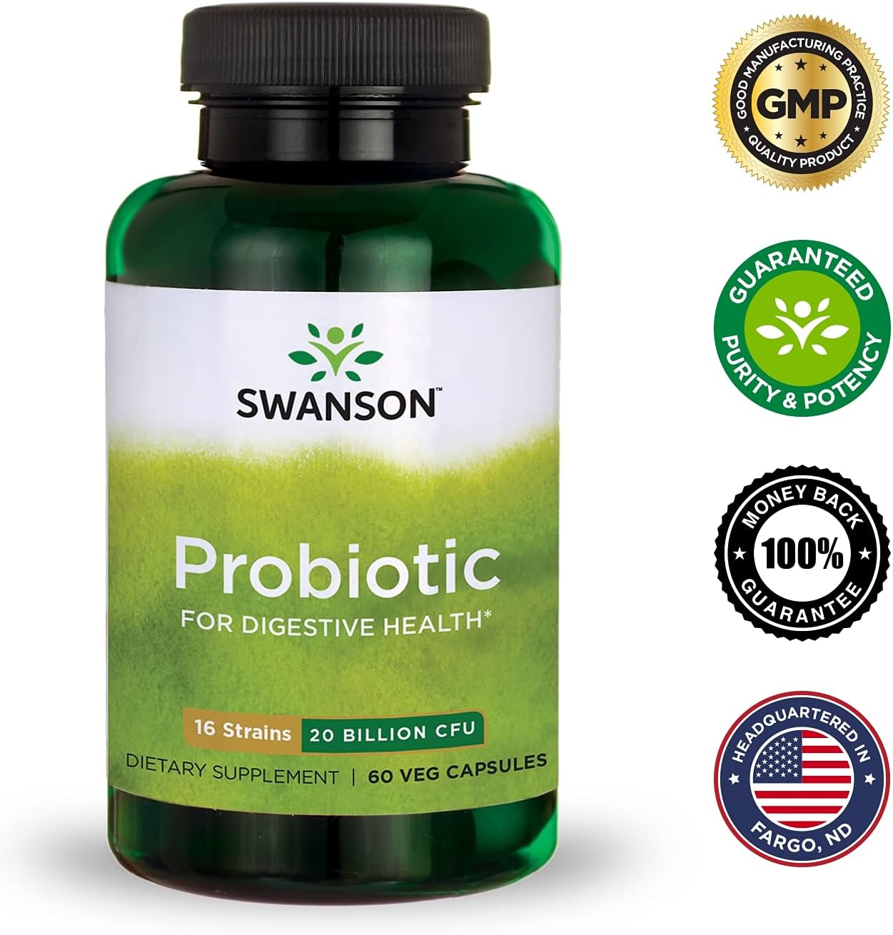Swanson Probiotic Capsules with Prebiotic FOS for Digestive & Immune Health - 2 Pack of 60 Veggie Caps - 20 Billion CFU