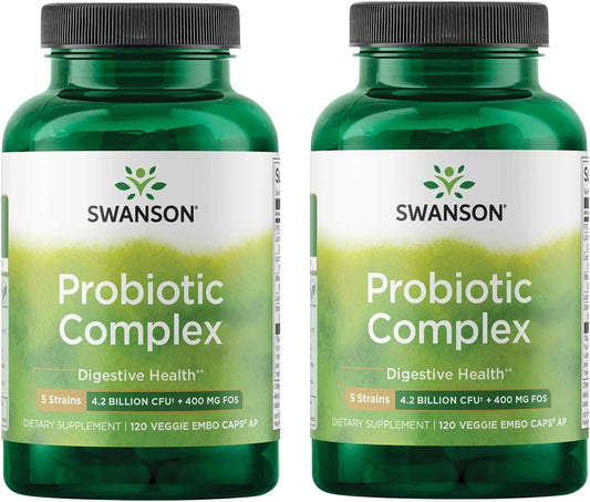 Swanson Probiotic Complex 4.2 Billion CFU 5-Strain Supplement for Digestive Health, Fat Metabolism, and Satiety - 120 Veggie DRcaps (2 Pack)