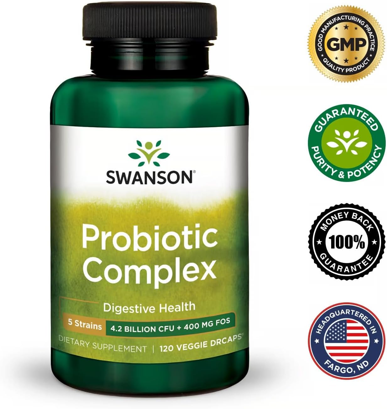 Swanson Probiotic Complex 4.2 Billion CFU 5-Strain Supplement for Digestive Health, Fat Metabolism, and Satiety - 120 Veggie DRcaps (2 Pack)