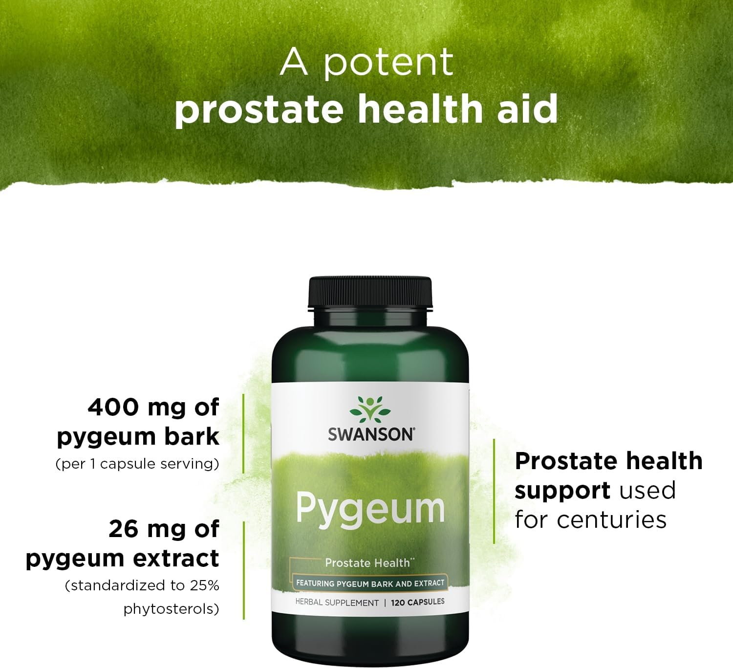 Swanson Pygeum Herbal Supplement 400mg - 120 Capsules for Prostate Health - Urinary Tract Support - 2 Pack