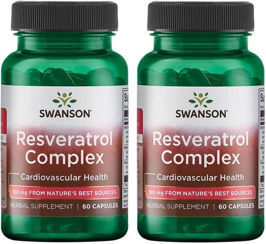 Swanson Resveratrol Complex Capsules - Natural Herbal Supplement for Cardiovascular Health & Wellness - 120 Capsules Total