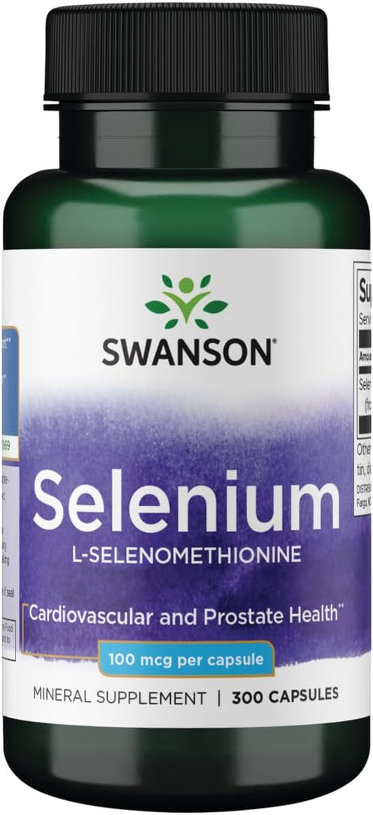 Swanson Selenium Capsules - L-Selenomethionine Supplement for Heart, Prostate, Immune & Thyroid Health - 300 Capsules, 100mcg