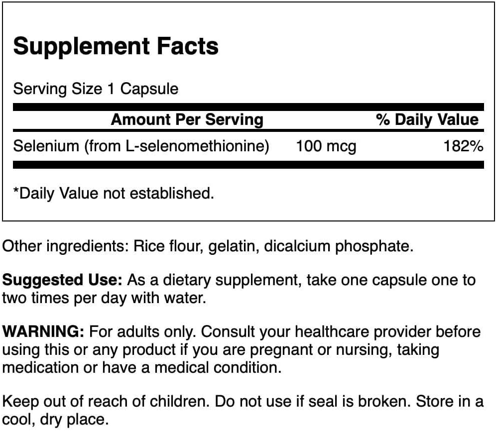 Swanson Selenium Capsules - L-Selenomethionine Supplement for Heart, Prostate, Immune & Thyroid Health - 300 Capsules, 100mcg