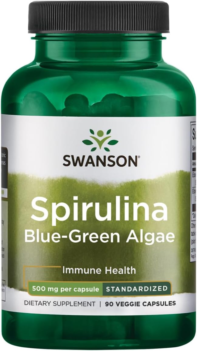 Swanson Standard Spirulina Blue-Green Algae Capsules with 10% Phycocyanin - 500mg, 90 Count
