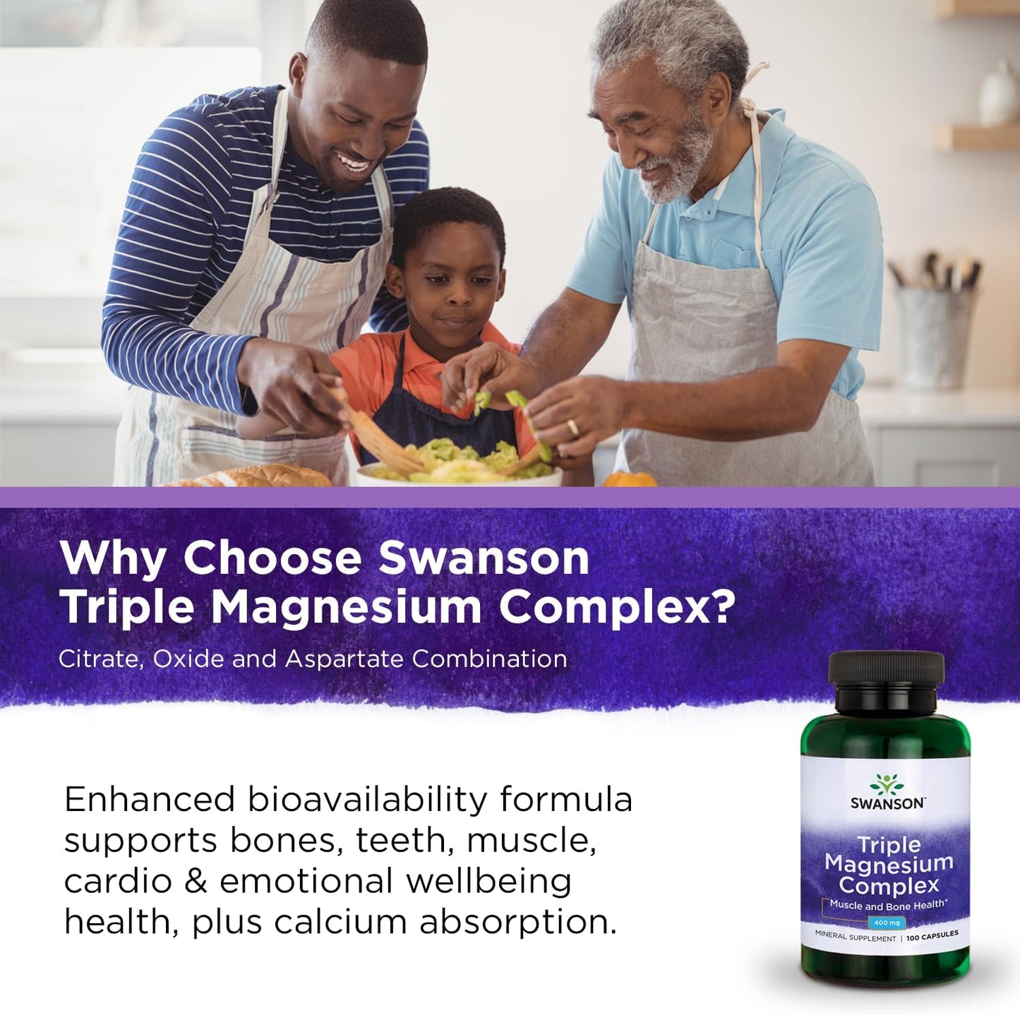 Swanson Triple Magnesium Complex Capsules - 100 Count, 400mg Magnesium per Capsule