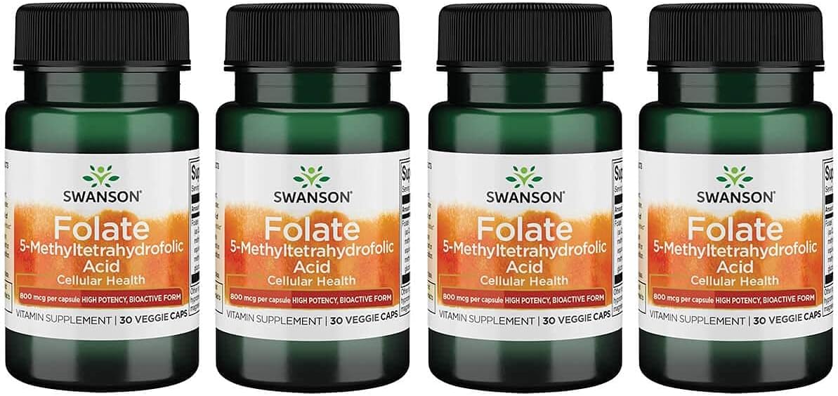 Swanson Ultra Folate 5-MTHF - High Potency Bioactive Form 800 mcg Dfe 30 Veg Caps x4 Pack