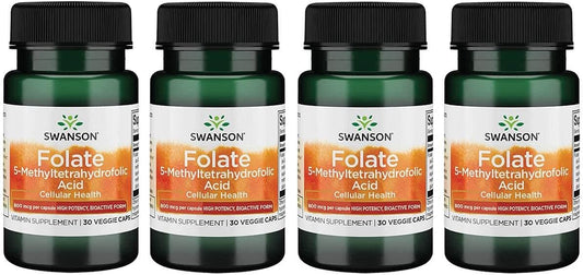 Swanson Ultra Folate 5-MTHF - High Potency Bioactive Form 800 mcg Dfe 30 Veg Caps x4 Pack