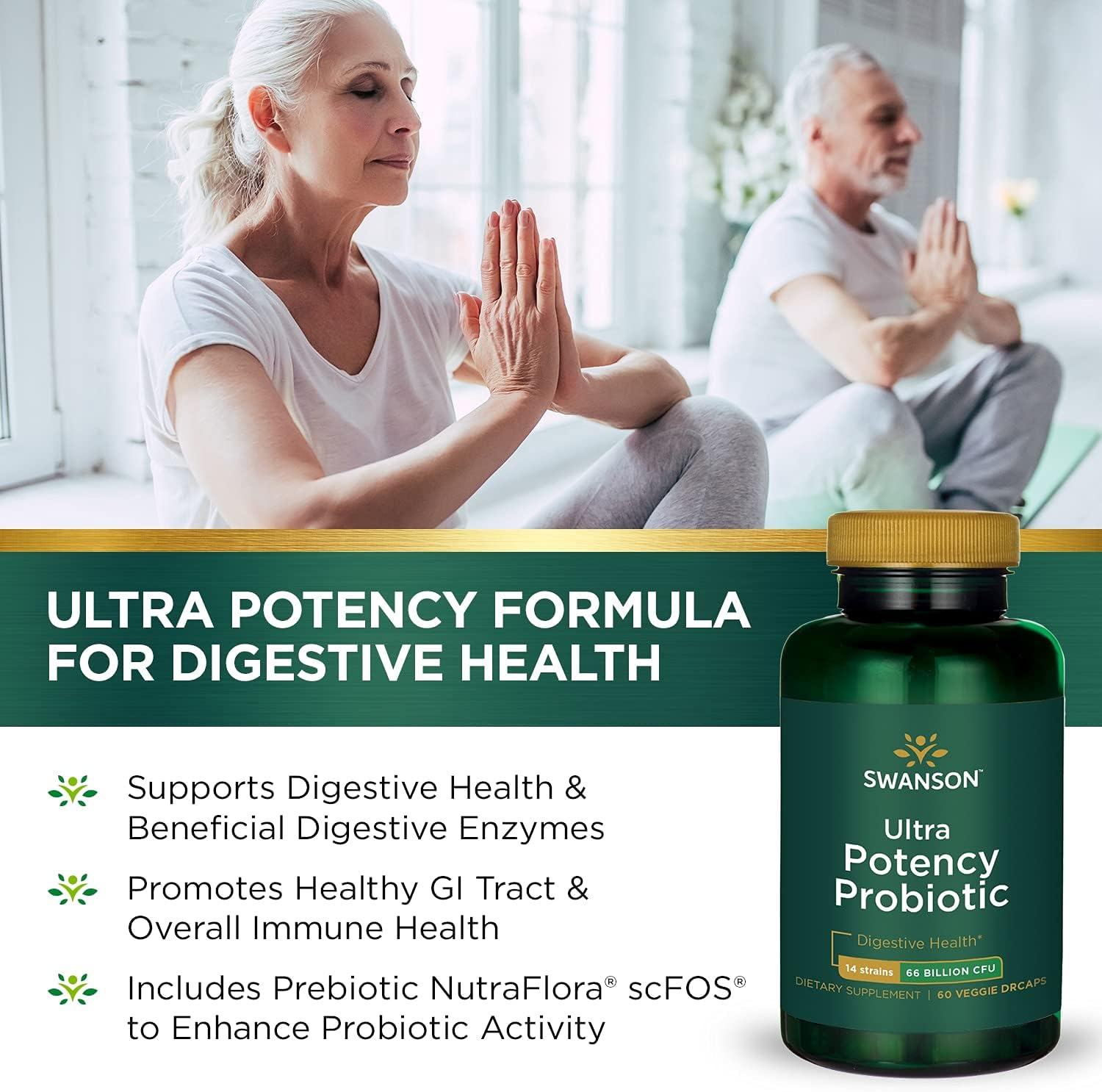 Swanson Ultra Probiotic with 66 Billion CFU for Digestive & Immune Health - 240 Veggie Capsules