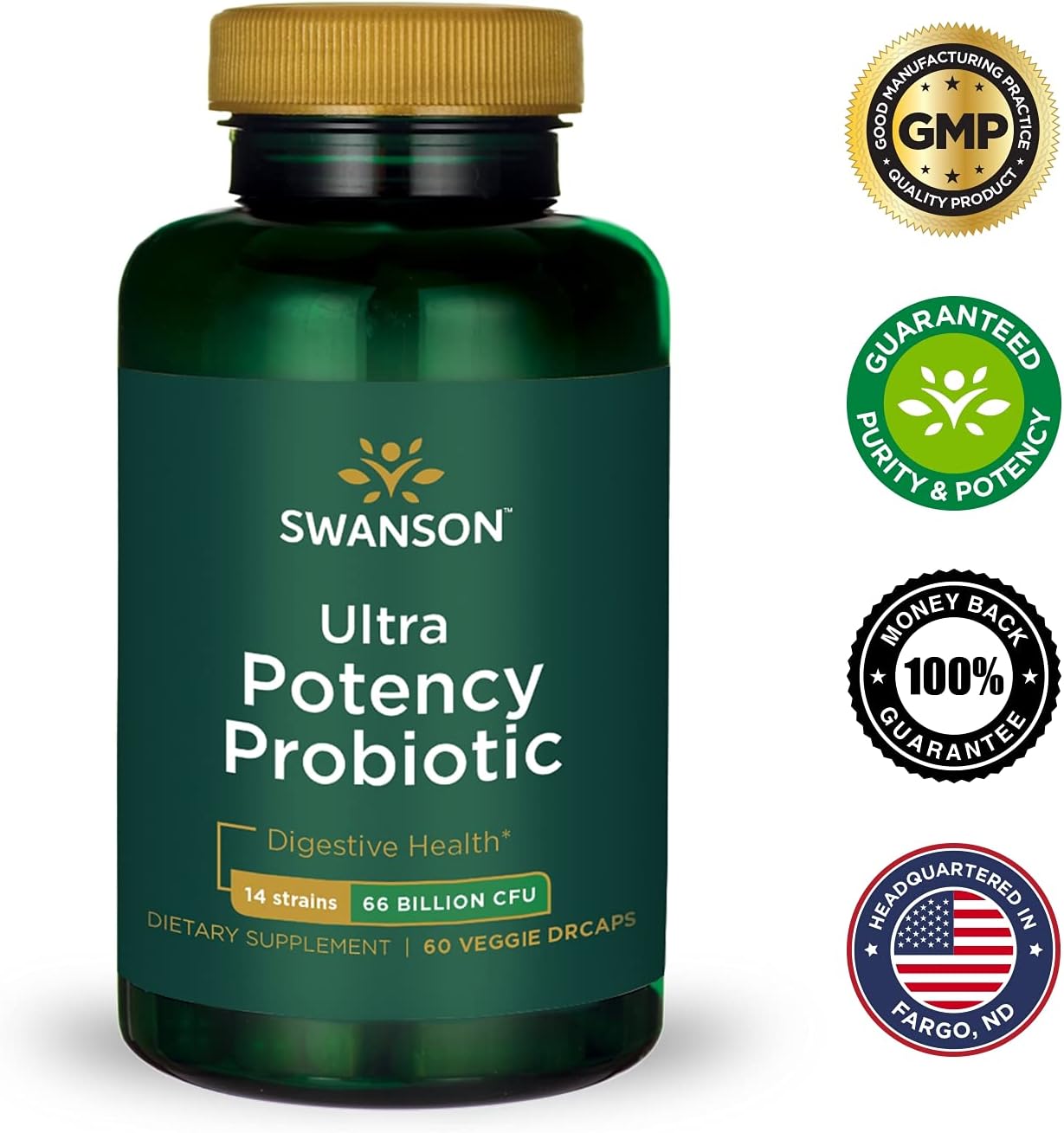 Swanson Ultra Probiotic with 66 Billion CFU for Digestive & Immune Health - 240 Veggie Capsules