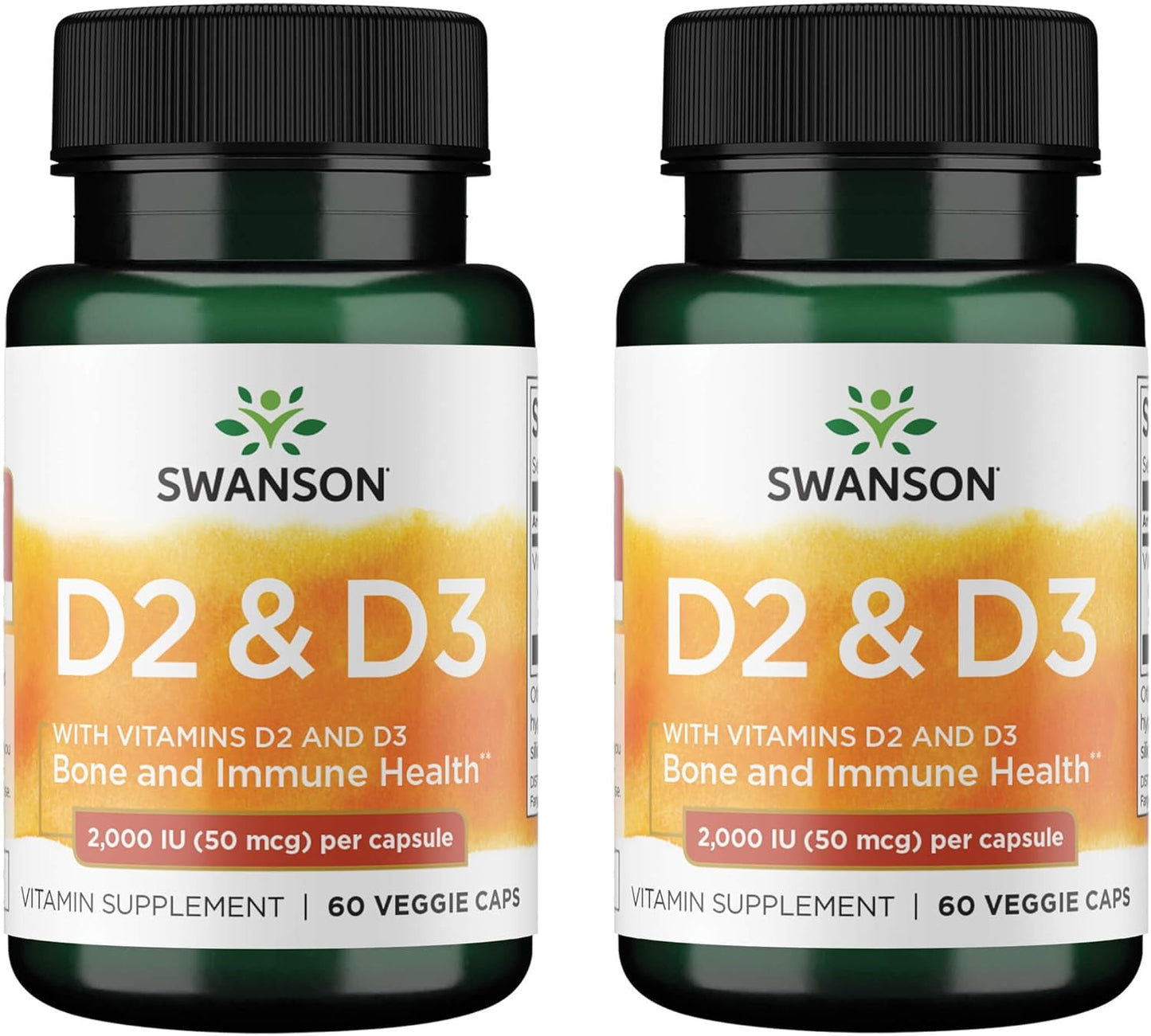 Swanson Vitamin D Complex - Complete Sunshine Vitamin for Bone, Dental & Immune Health - 50 mcg, 60 Veggie Capsules - 2 Pack