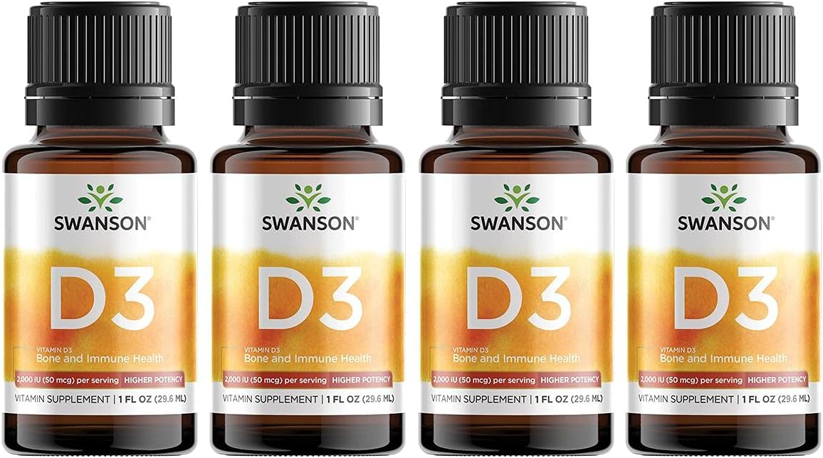 Swanson Vitamin D3 Liquid Drops 400 IU (50 mcg) 1 fl oz (29.6 ml) - Pack of 4